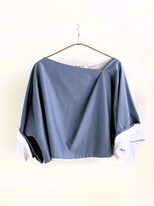 0011 Shirt Kimo - Light blue & white cotton